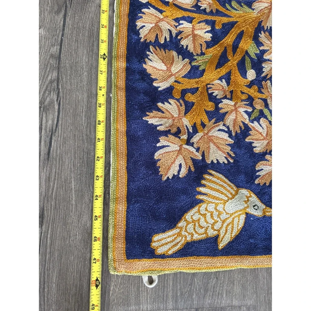 Vintage Tree of Life Chain Stitch Wall Hanging Bird Tapestry Crewel Art 48x32